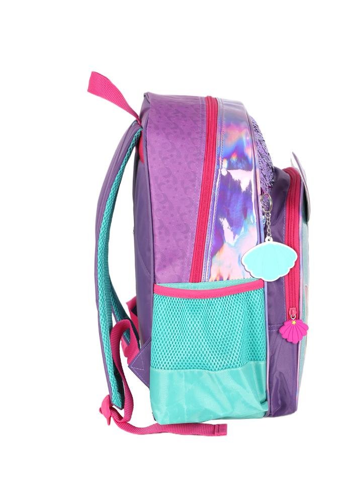 Mochila de Costas Média Infantil Holográfica Sereia Paetê Up4you Roxo/Verde 3