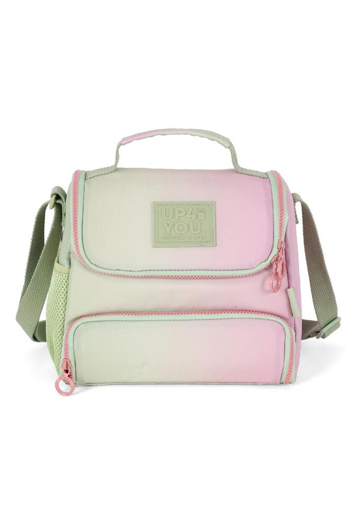 Lancheira Escolar Juvenil Média Transversal Crinkle Bicolor com Bolso Luara Up4you