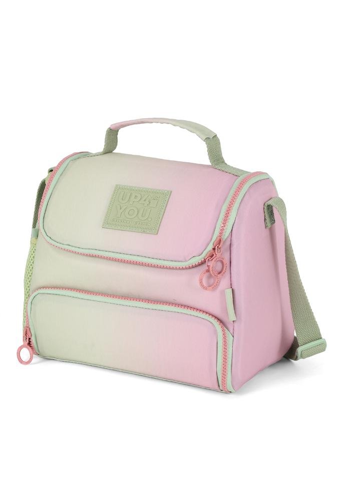 Lancheira Escolar Juvenil Média Transversal Crinkle Bicolor com Bolso Luara Up4you Verde 2