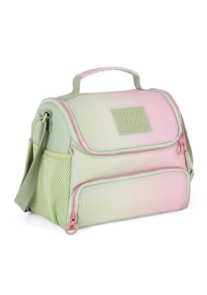 Lancheira Escolar Juvenil Média Transversal Crinkle Bicolor com Bolso Luara Up4you Verde 3