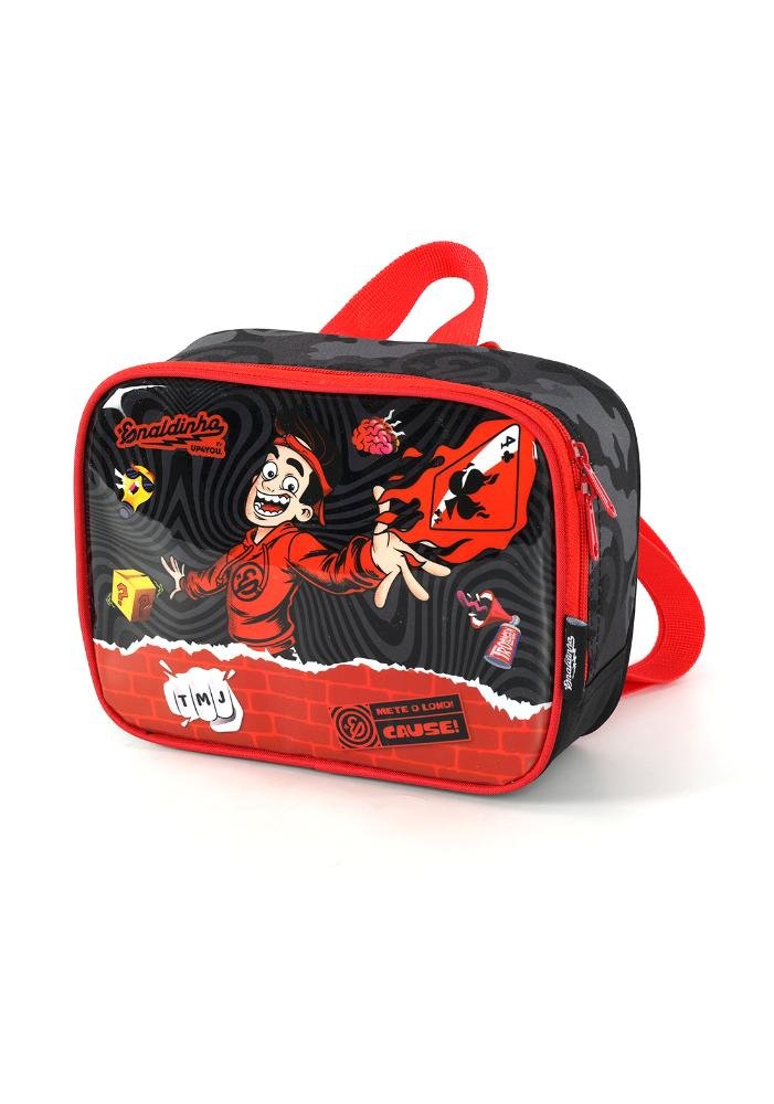 Lancheira Escolar Infantil Média de Costas Enaldinho Vai com Tudo Up4you Preto/Vermelho 2