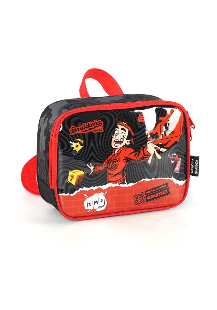 Lancheira Escolar Infantil Média de Costas Enaldinho Vai com Tudo Up4you Preto/Vermelho 3