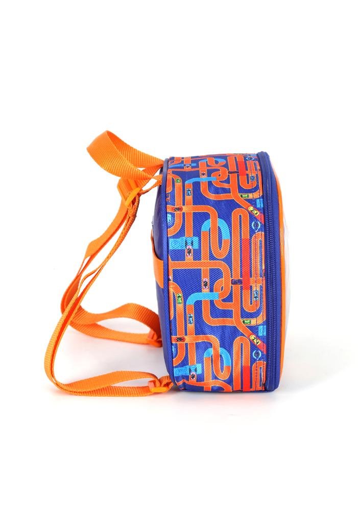Lancheira Escolar Infantil Pequena de Costas Hotwheels Azul/Laranja 3