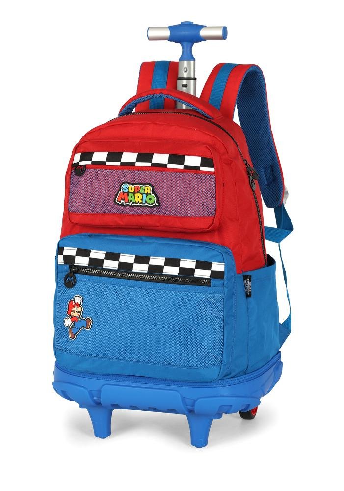 Mochila de Rodinhas Média Juvenil de Costas Super Mario Azul/Vermelho 2