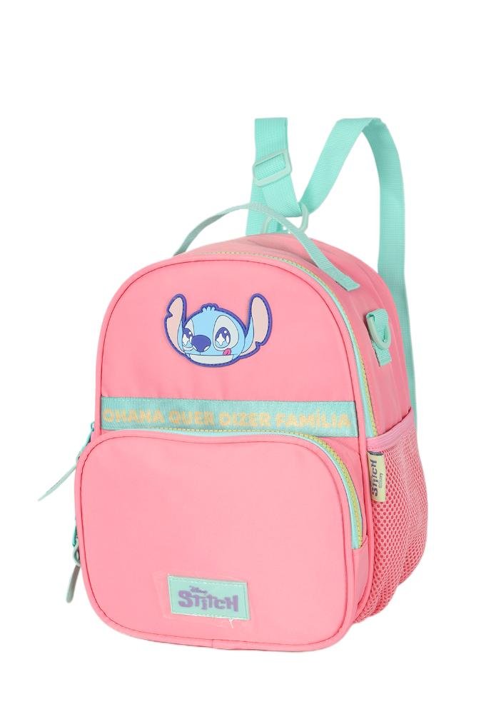 Lancheira Escolar Infantil Pequena Náilon Stitch Disney Rosa 2