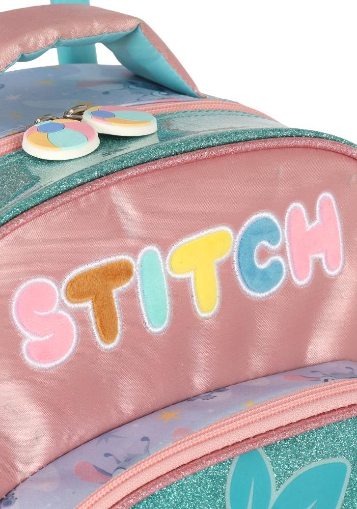 Mochila de Rodinhas Pequena Infantil de Costas Aloha Stitch Verde/Rosa 3