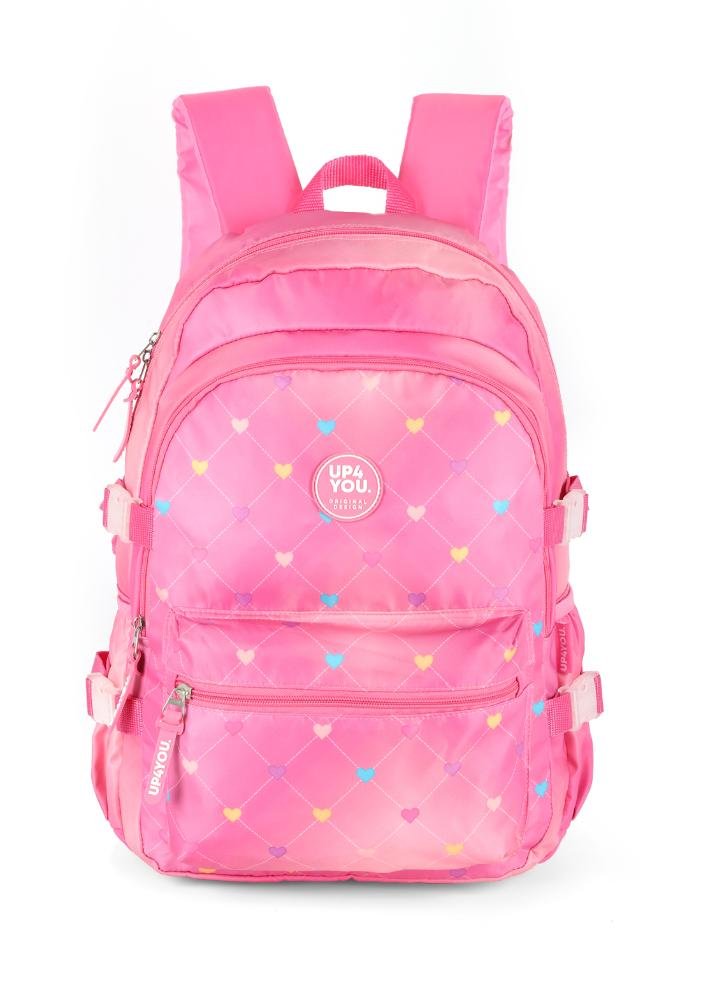 Mochila de Costas Média Juvenil Náilon Coração Notebook Up4you Rosa 1