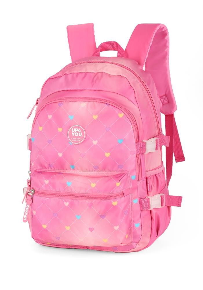 Mochila de Costas Média Juvenil Náilon Coração Notebook Up4you Rosa 2