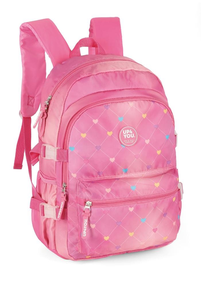 Mochila de Costas Média Juvenil Náilon Coração Notebook Up4you Rosa 3