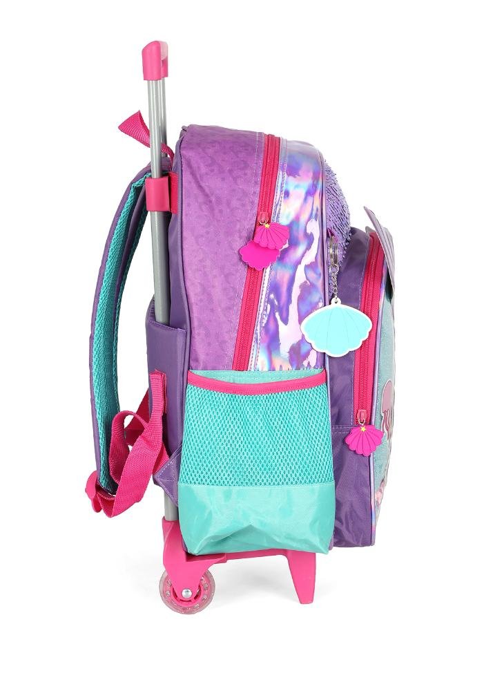 Mochila de Rodinhas Média Infantil de Costas Holográfica Sereia Paetê Up4you Roxo 4