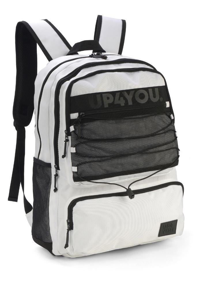 Mochila de Costas Grande Juvenil Náilon Notebook Ajustável Up4you Branco/Preto 5