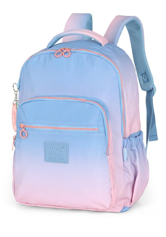 Mochila de Costas Grande Juvenil Crinkle Bicolor com Chaveiro Luara Up4you Azul 2