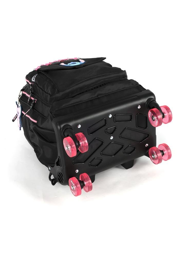 Mochila de Rodinhas Skate Média Juvenil Náilon Notebook Ohana Stitch com Chaveiro Preto 5