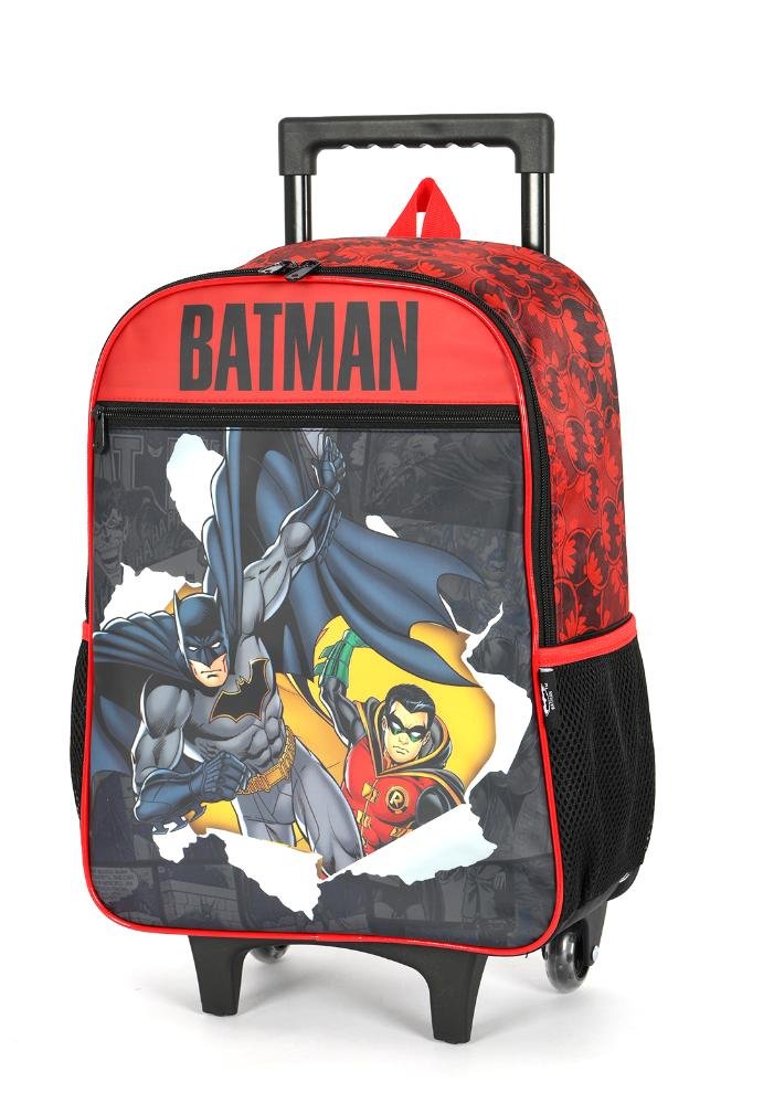 Mochila de Rodinhas Pequena Infantil Simples Batman Vermelho 2