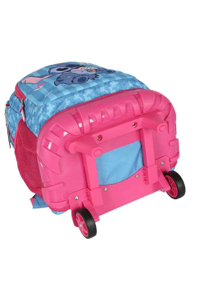 Mochila de Rodinhas Média Juvenil de Costas Stitch e Angel com Chaveiro Azul 5