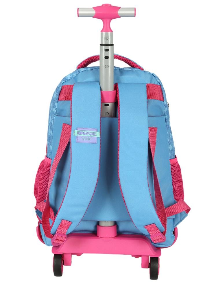 Mochila de Rodinhas Média Juvenil de Costas Stitch e Angel com Chaveiro Azul 6