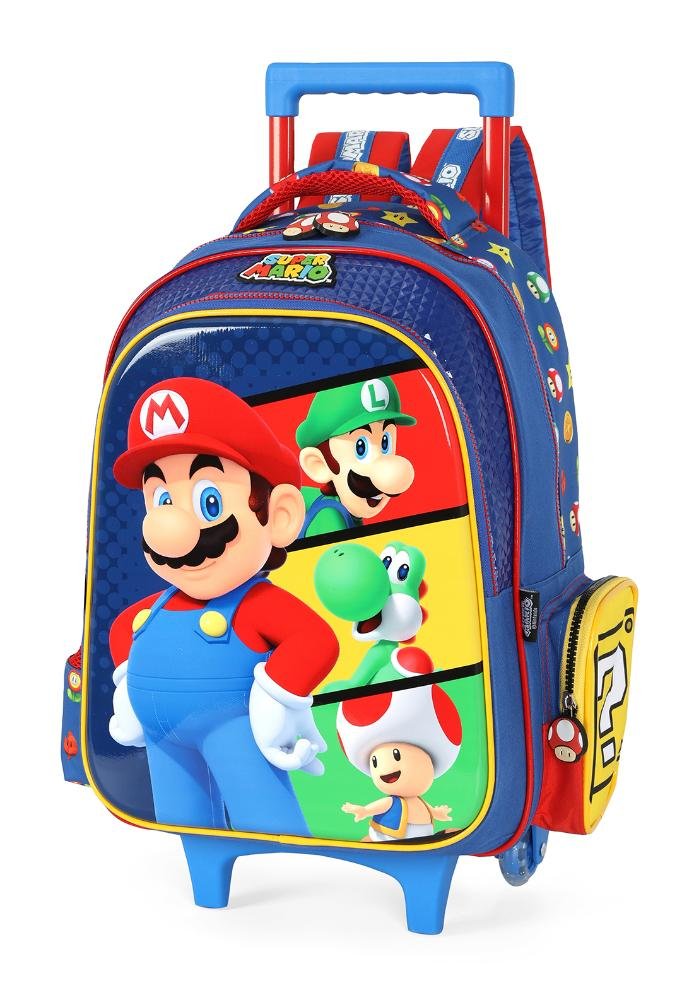 Mochila de Rodinhas Infantil Super Mario Bros By Up4you Azul 1