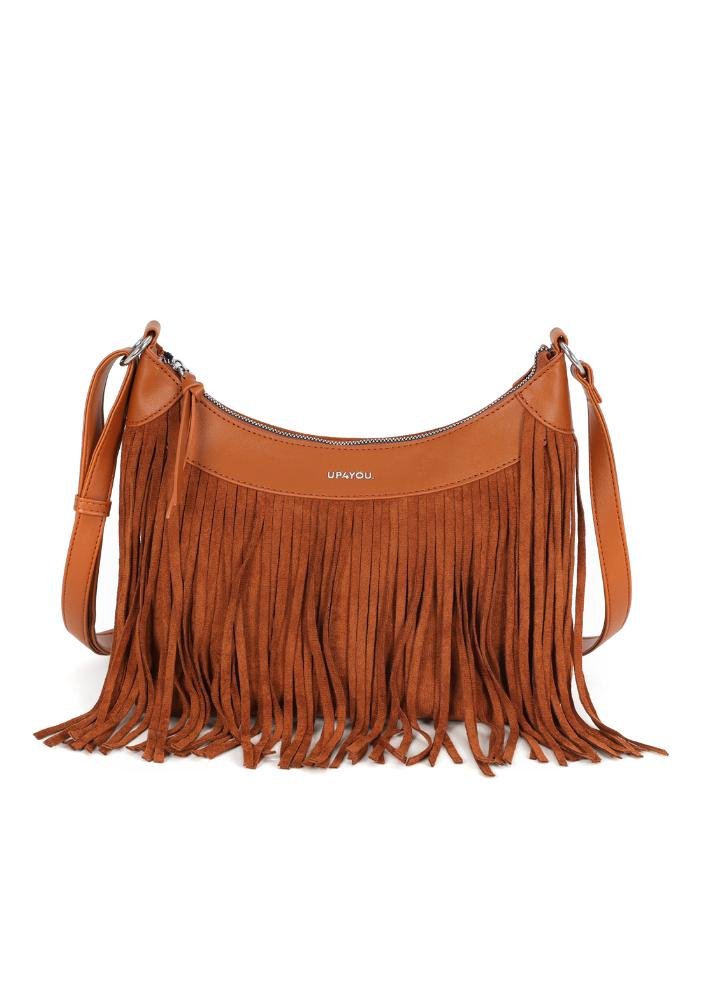 Bolsa Feminina Transversal Camurça Fringe By Up4you Marrom 4