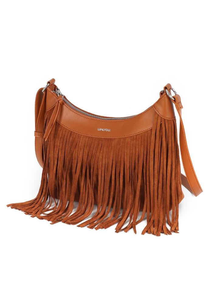Bolsa Feminina Transversal Camurça Fringe By Up4you Marrom 5
