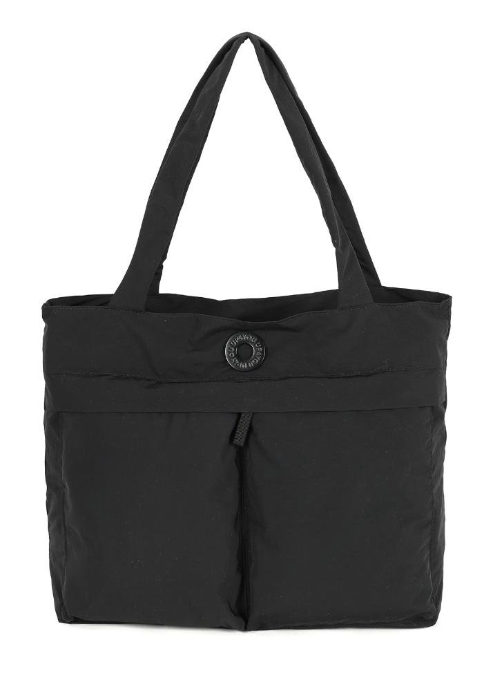 Bolsa Tote Em Náilon Com Bolso Frontal Preto 2