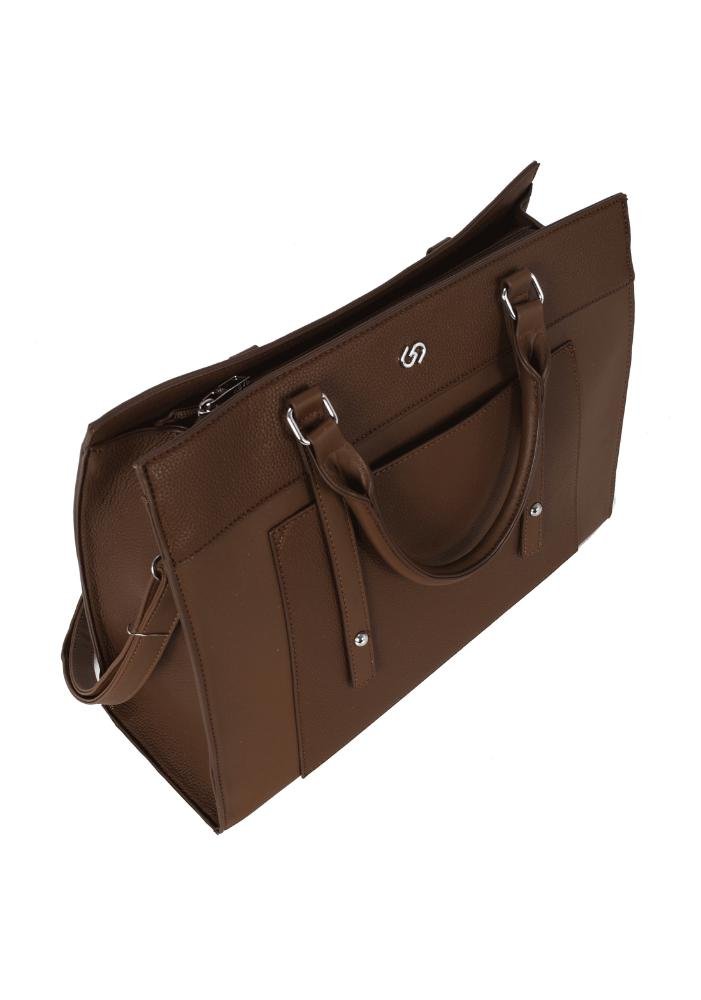 Bolsa Tote Grande De Ombro Em PU Gash Marrom 6