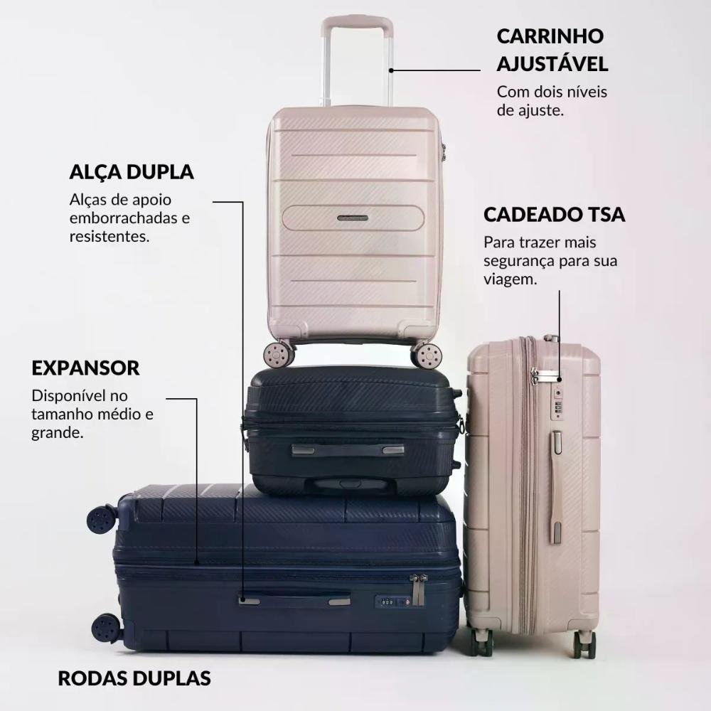 Mala Pequena de Bordo 10kg Polipropileno Rodas Giro 360° Berlim Black Eco Le Postiche Rosa Claro 7