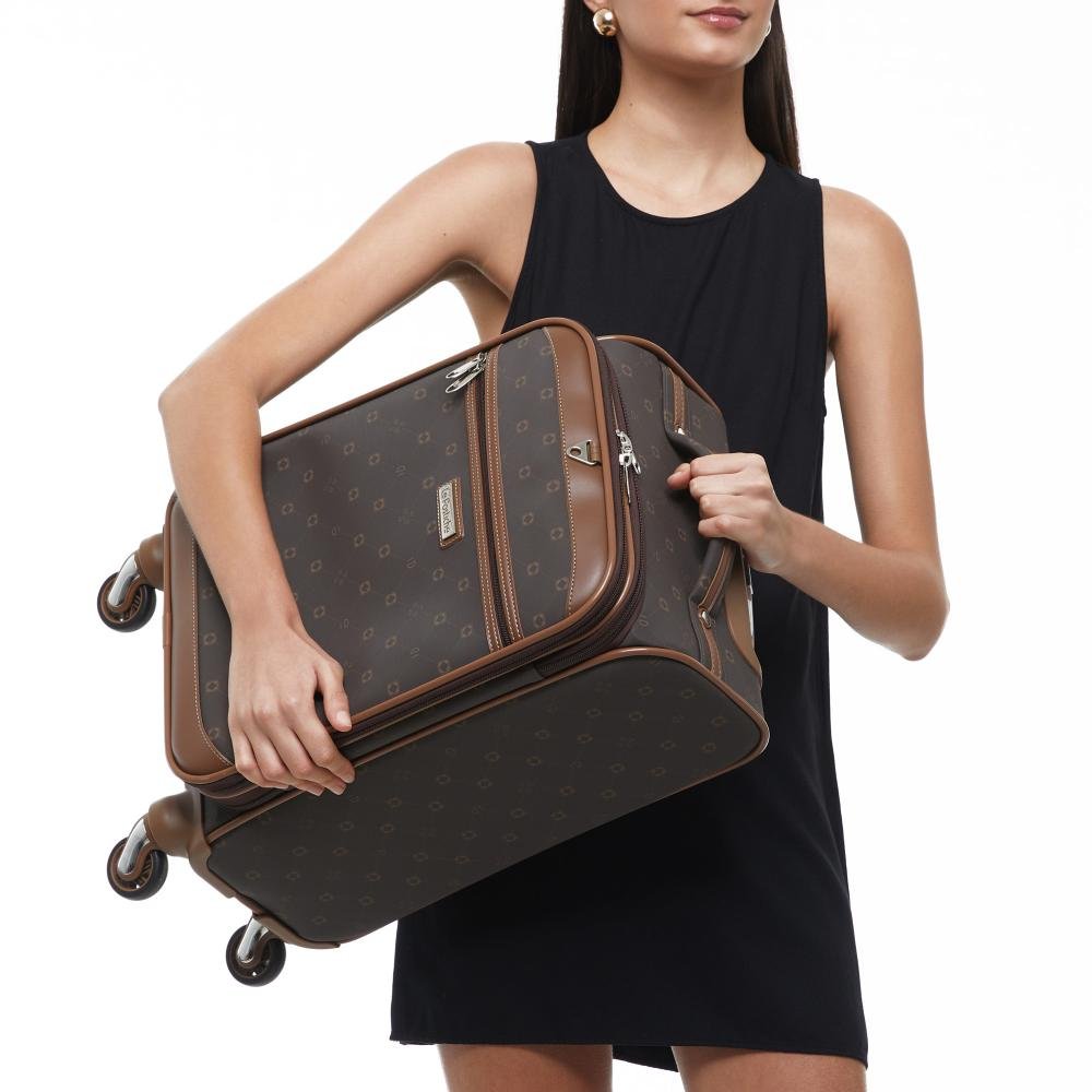 Mala Pequena de Bordo 10kg com Porta Notebook Monograma Le Postiche Café 2