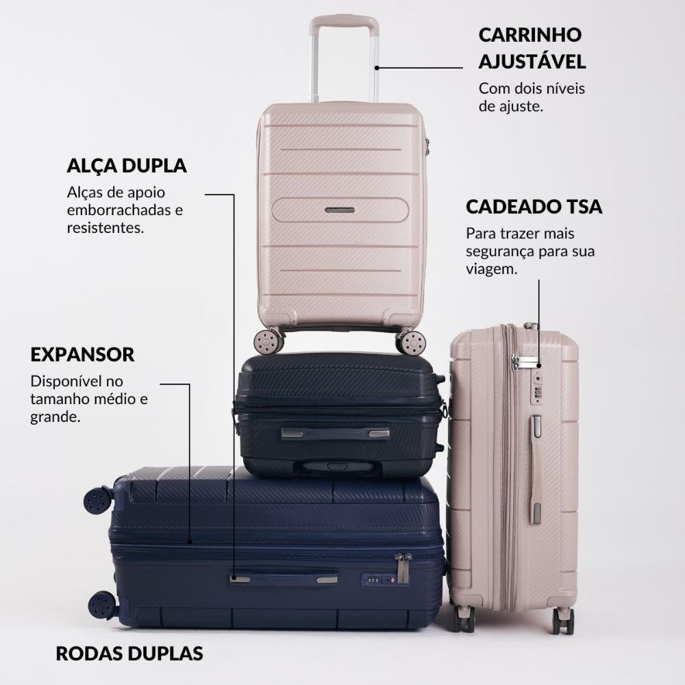 Mala Pequena de Bordo 10kg Rígida Rodas Giro 360° Berlim Black Le Postiche Azul Escuro 7