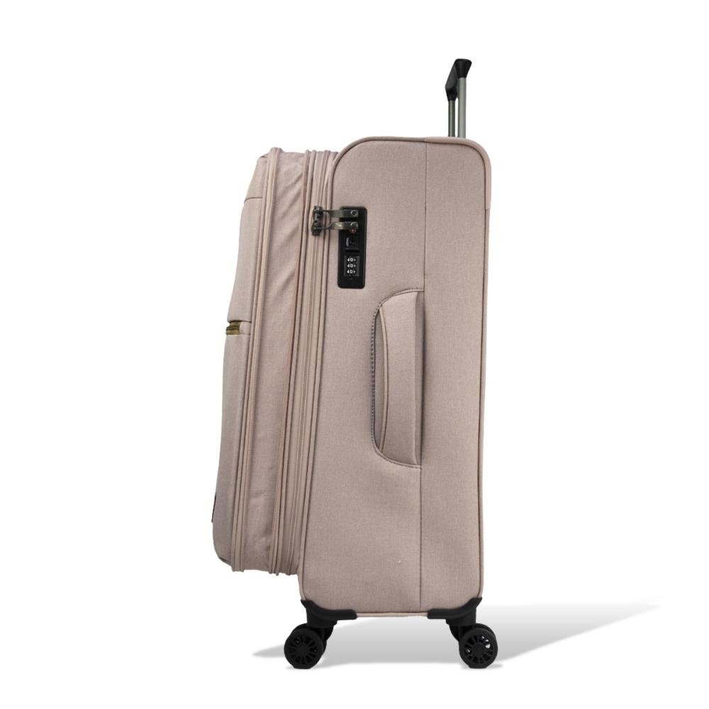 Mala Grande 32kg Poliéster com Rodas Giro 360º Soft Line Echolac Bege 3