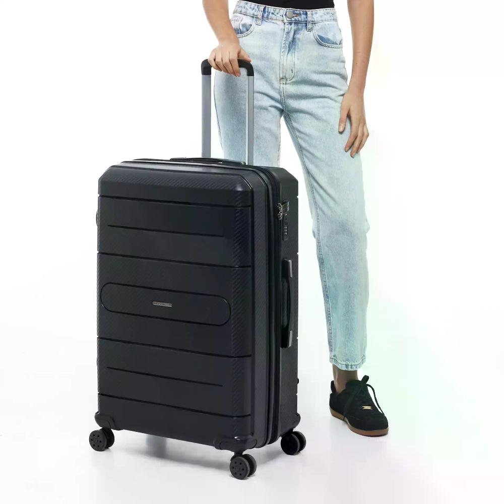 Mala Grande 32kg Polipropileno Rodas Giro 360° Berlim Black Eco Le Postiche Preto 2