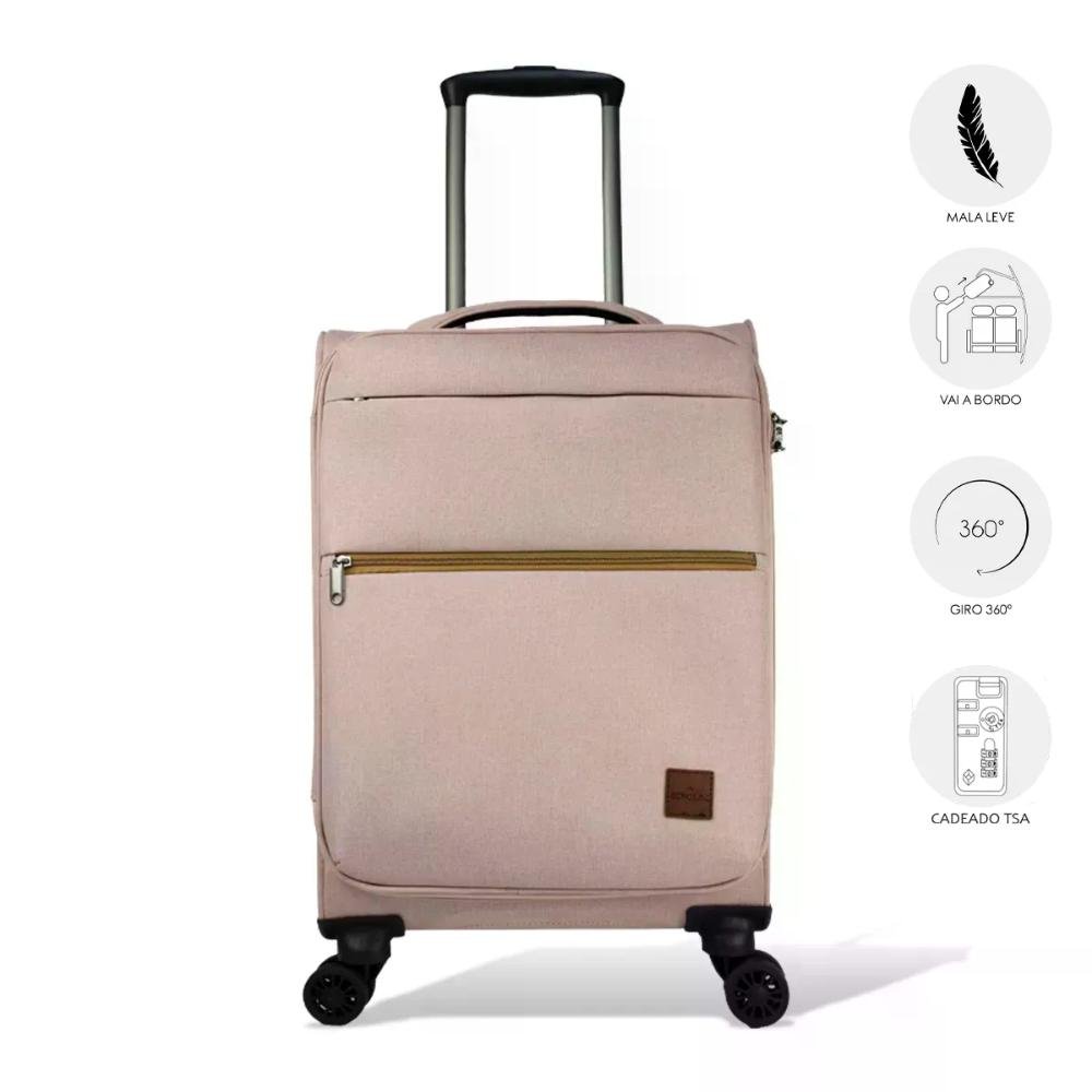 Mala Pequena De Bordo 10kg Poliéster com Rodas Giro 360º Soft Line Echolac Rosa Claro 9