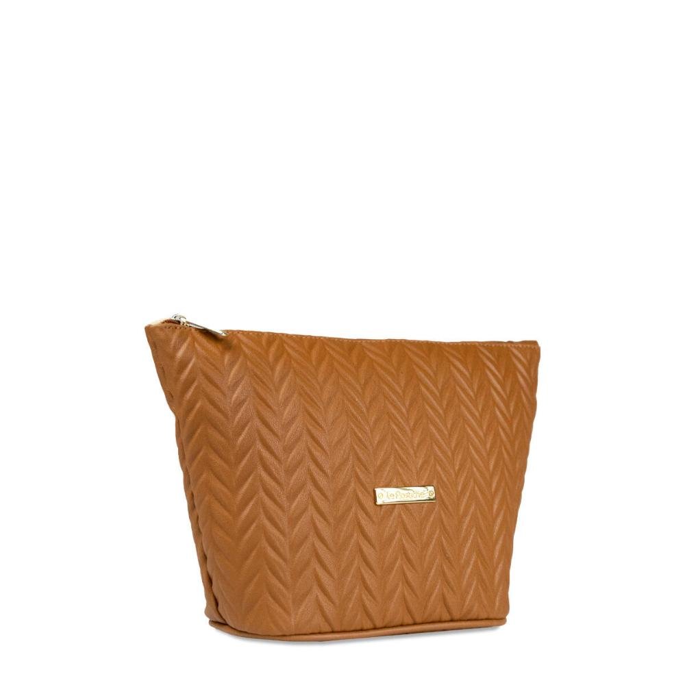 Nécessaire Feminina Trapézio Matelassê Chevron Le Postiche Caramelo 3