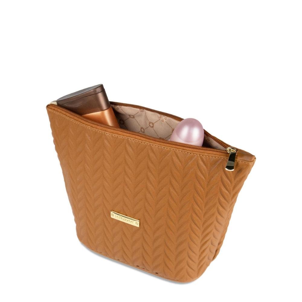 Nécessaire Feminina Trapézio Matelassê Chevron Le Postiche Caramelo 4