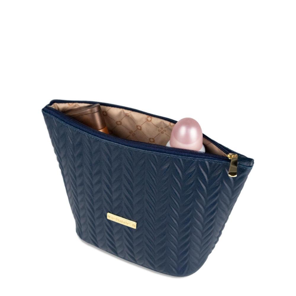 Nécessaire Feminina Trapézio Matelassê Chevron Le Postiche Azul Marinho 4