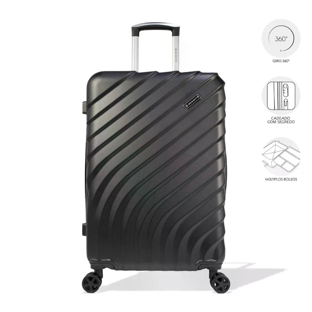 Mala Média 23kg ABS Rígida Rodas Giro 360º Curve Seanite Preto 3