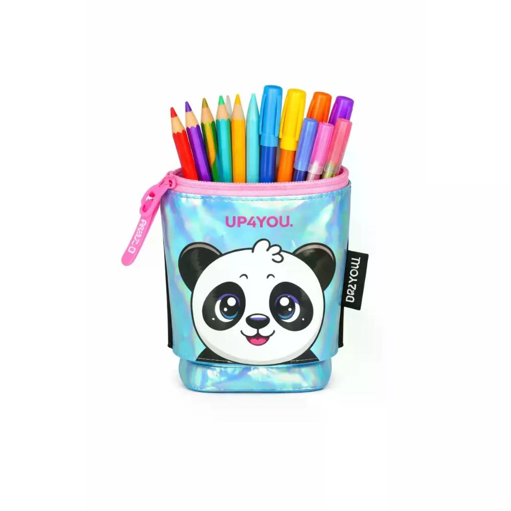 Estojo Infantil Retrátil Vertical Panda e Gatinho Up4you Pink 2