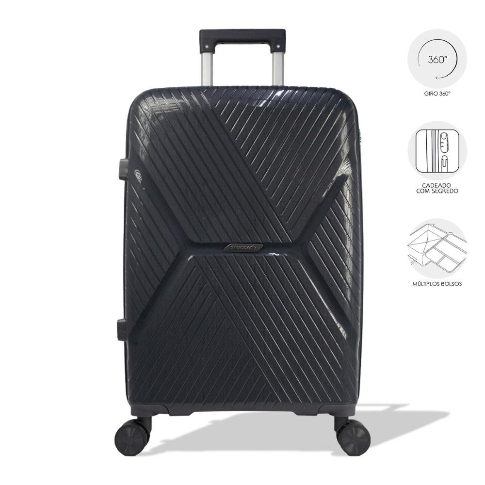 Mala Grande 32kg Polipropileno com Rodas Giro 360º Voxx Day By Day Preto 12