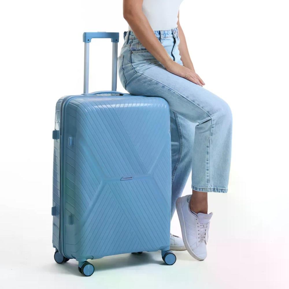 Mala Grande 32kg Polipropileno com Rodas Giro 360º Safe Voxx Stradda Azul Claro 10
