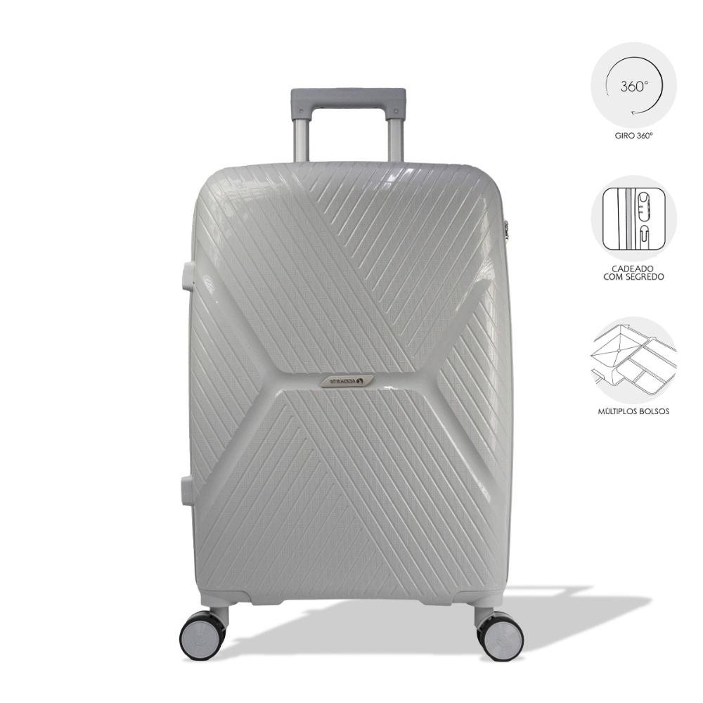 Mala Média 23kg Polipropileno Rodas Giro 360º Safe Voxx Stradda Cinza 6