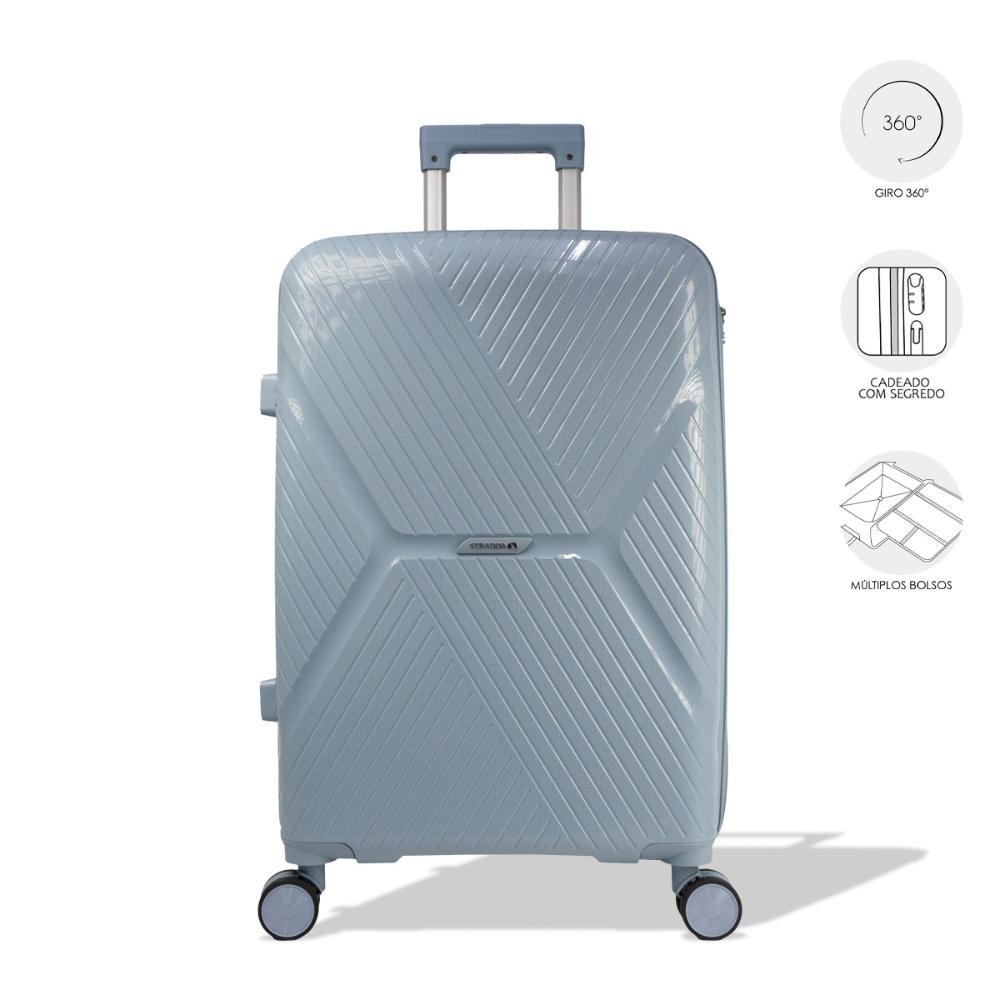 Mala Média 23kg Polipropileno Rodas Giro 360º Safe Voxx Stradda Azul Claro 6