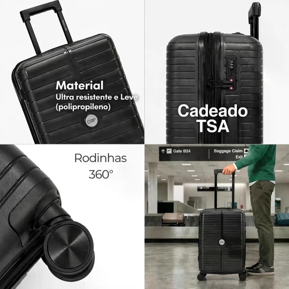 Mala Grande 32kg Polipropileno Giro 360º Everest Travel Blue Preto 2
