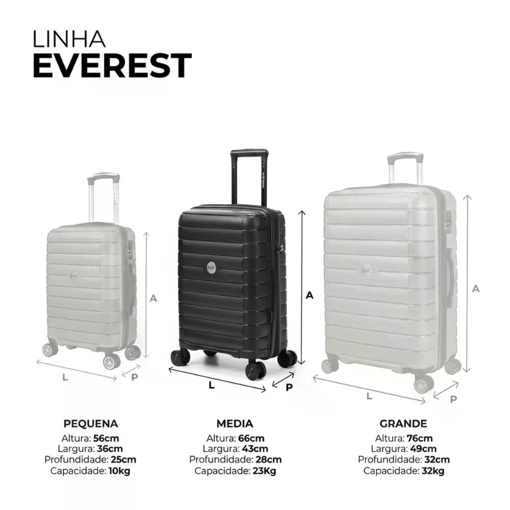 Mala Grande 32kg Polipropileno Giro 360º Everest Travel Blue Preto 3