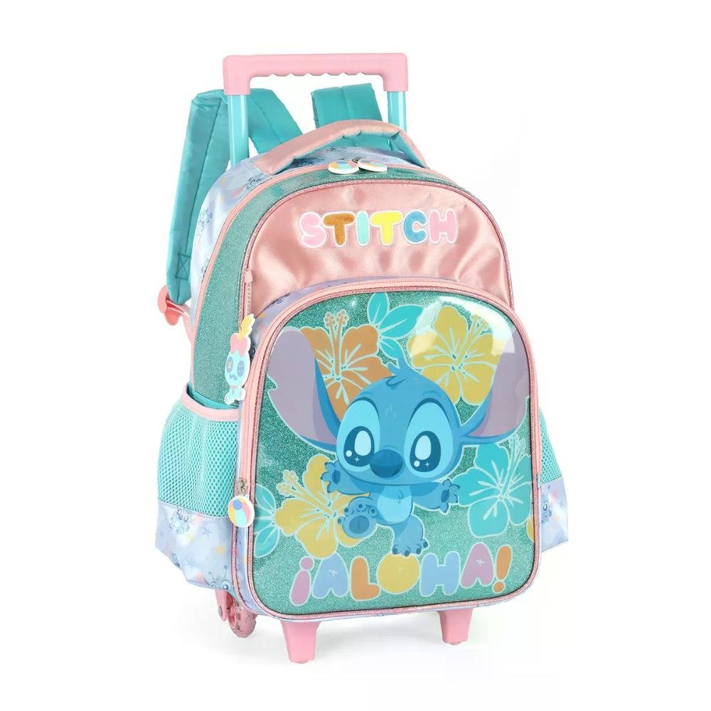 Mochila de Rodinha Escolar Infantil Stitch Cetim Up4you Turquesa 3