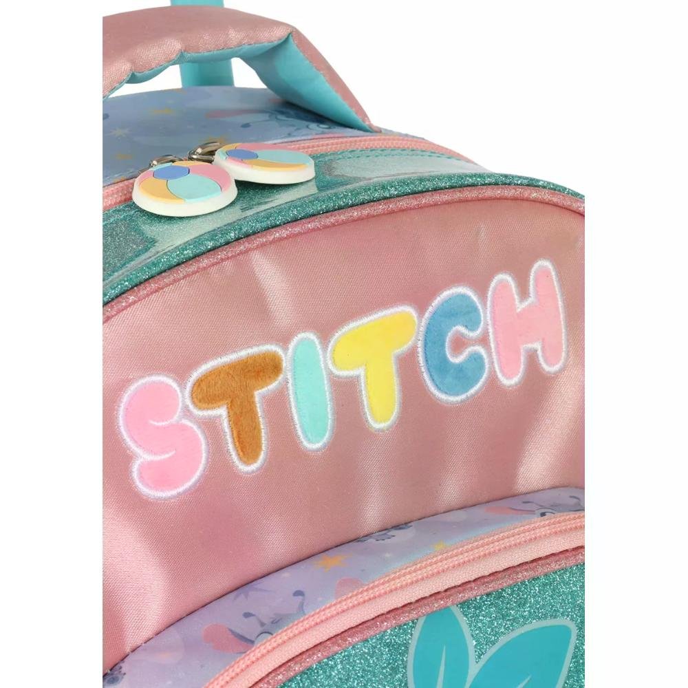 Mochila de Rodinha Escolar Infantil Stitch Cetim Up4you Turquesa 4