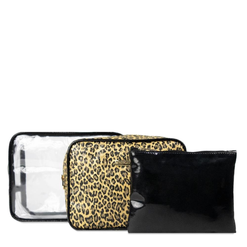 Kit Nécessaire Feminina 3 em 1 Estampado Onça EX1065O Le Postiche Preto/Onça 3