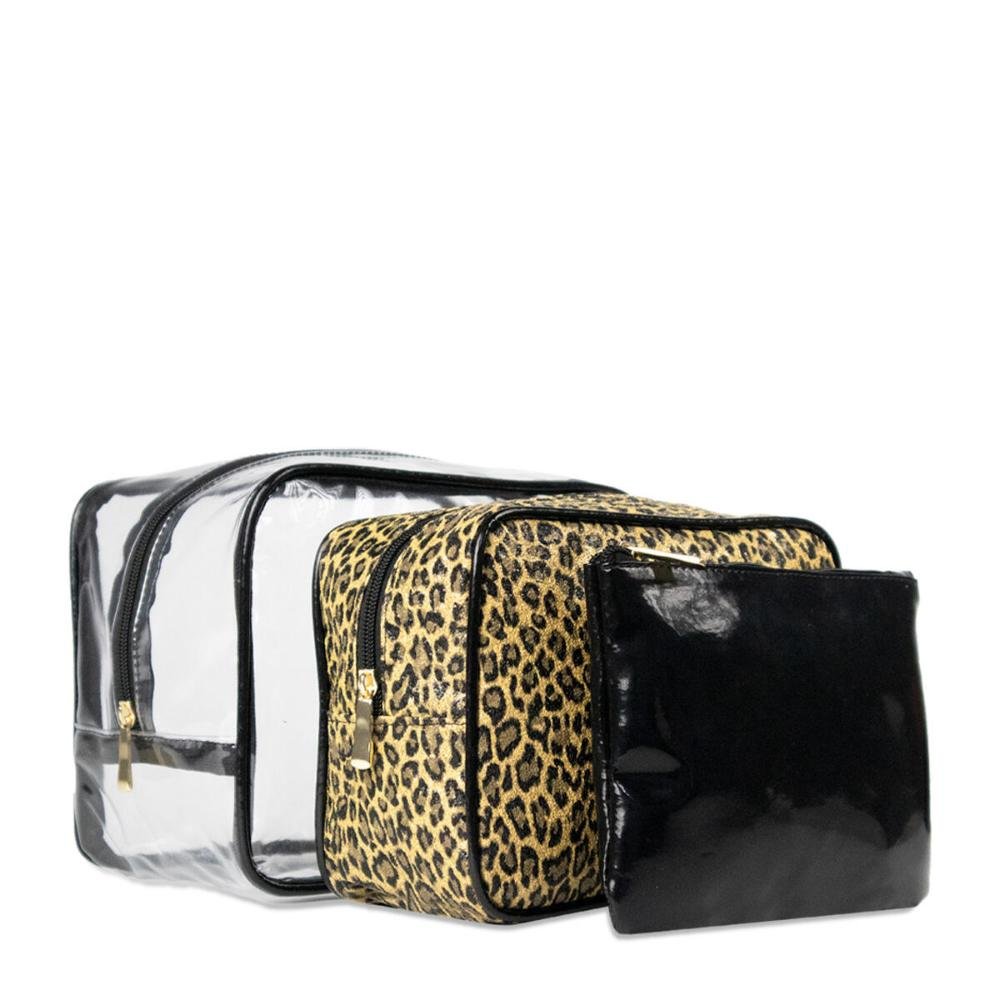 Kit Nécessaire Feminina 3 em 1 Estampado Onça EX1065O Le Postiche Preto/Onça 4