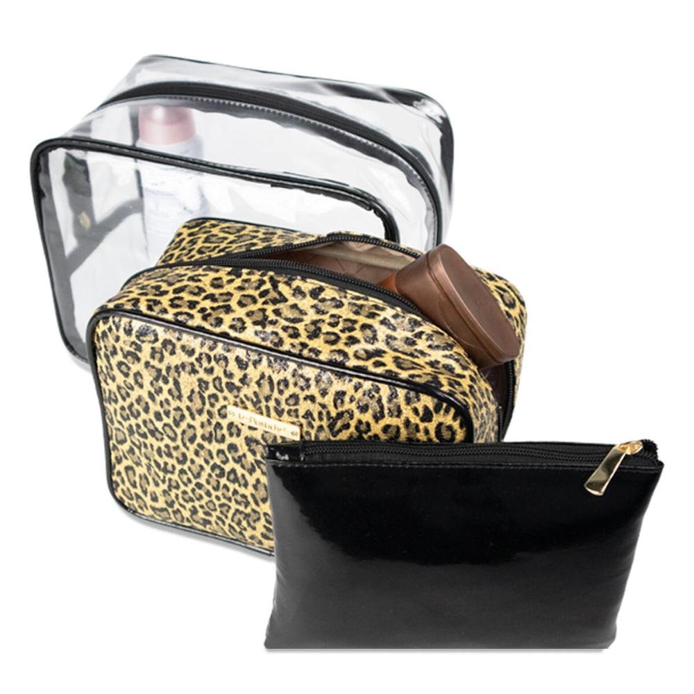 Kit Nécessaire Feminina 3 em 1 Estampado Onça EX1065O Le Postiche Preto/Onça 6