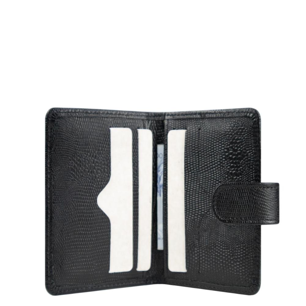 Porta Cartão Couro Feminino Lingueta Lezard Le Postiche Preto 3