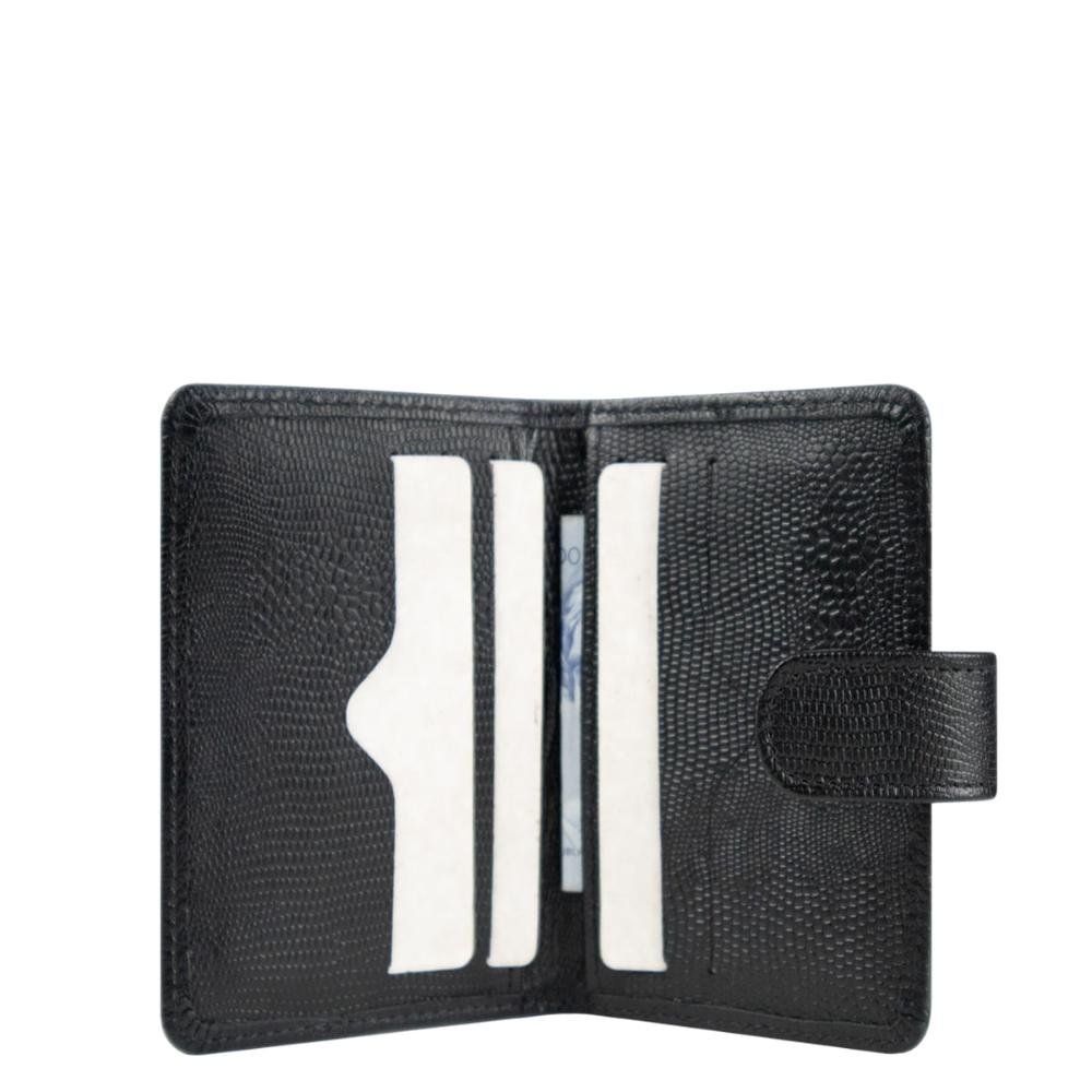 Porta Cartão Couro Feminino Lingueta Lezard Le Postiche Preto 6