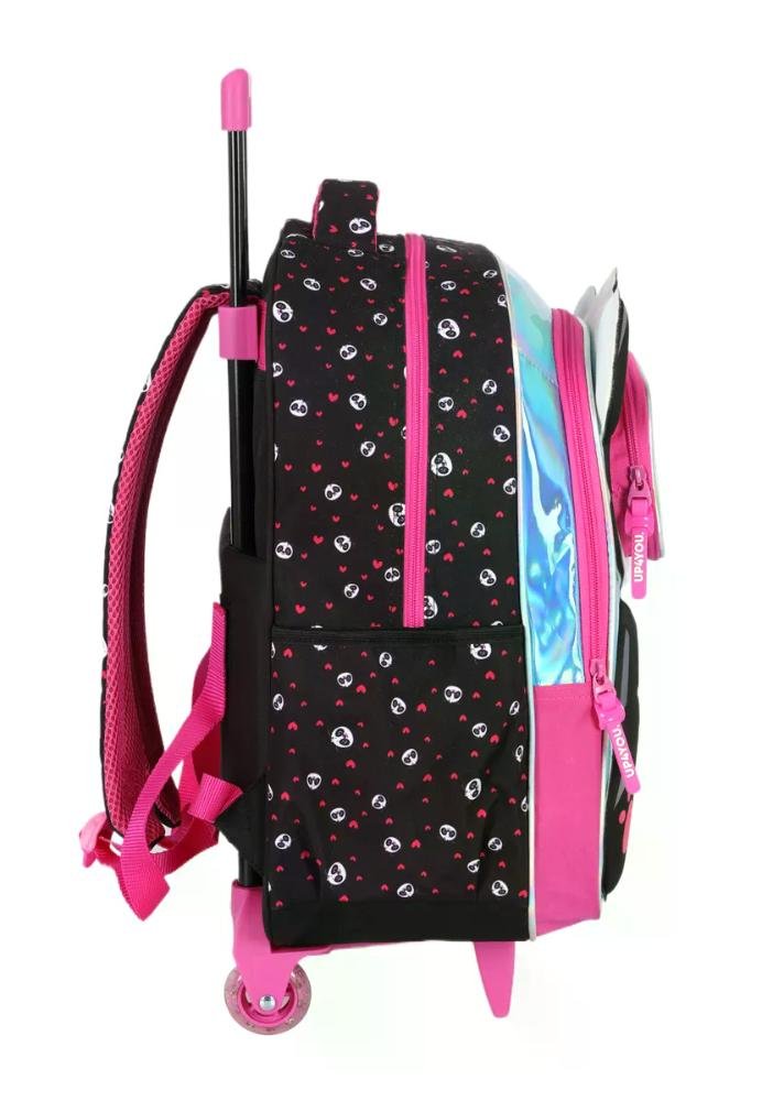 Mochila de Rodinha Infantil Panda e Gatinho Fofos Up4You Preto/Rosa 2